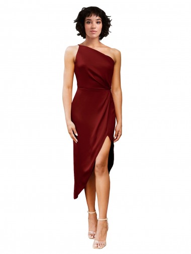 Bordeaux Fourreau midi Satiné Stretch Courte Robes demoiselle d'honneur / Robes de soirée / Robes de cocktail en Ligne