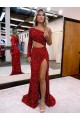 Bordeaux Sirène Balayage train Paillettes Velours Longue Robes de bal en Ligne