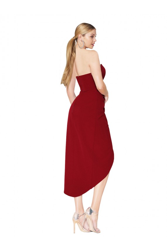 Bordeaux Sirène Col Haut Crêpe Stretch Courte Asymétrique Robes demoiselle d'honneur / Robes de soirée / Robes de cocktail en Ligne