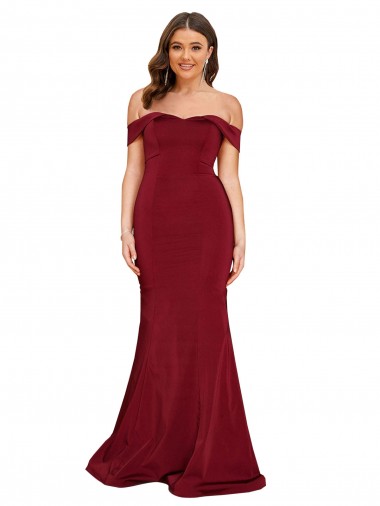 Bordeaux Sirène Épaule Dénudée Spandex Longue Formelles Robes demoiselle d'honneur / Robes de soirée / Robes de bal en Ligne