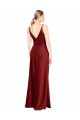 Bordeaux Trapèze Bretelles spaghetti Col V Satiné Stretch Longue Formelles Robes demoiselle d'honneur / Robes de soirée / Robes de bal en Ligne