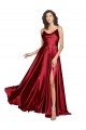 Bordeaux Trapèze Bretelles spaghetti Satiné Soyeux Longue Formelles Robes demoiselle d'honneur / Robes de soirée / Robes de bal en Ligne