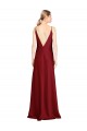 Bordeaux Trapèze Col V Satiné Stretch Longue Formelles Robes demoiselle d'honneur / Robes de soirée / Robes de bal en Ligne