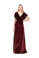 Bordeaux Trapèze Col V Velours Stretch Longue Robes demoiselle d'honneur / Robes de bal en Ligne