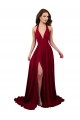 Bordeaux Trapèze Licou Col V Spandex Longue Formelles Robes demoiselle d'honneur / Robes de soirée / Robes de bal en Ligne