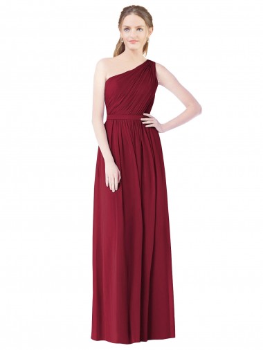 Bordeaux Trapèze Mousseline Longue Robes demoiselle d'honneur en Ligne