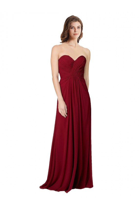 Bordeaux Trapèze Mousseline Longue Robes demoiselle d'honneur en Ligne