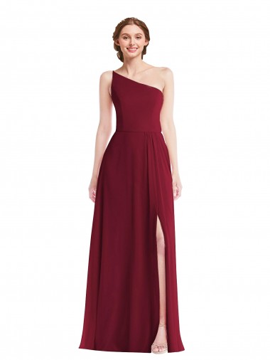 Bordeaux Trapèze Mousseline Longue Robes demoiselle d'honneur en Ligne