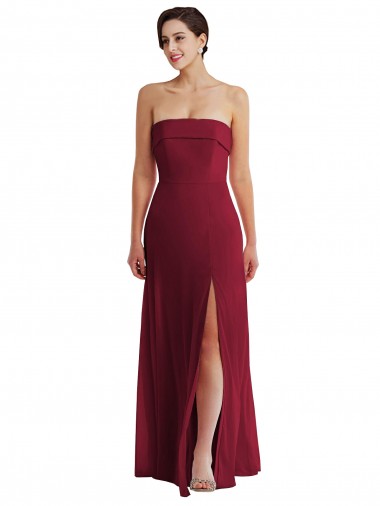 Bordeaux Trapèze Sans bretelle Mousseline Longue Formelles Robes demoiselle d'honneur / Robes de soirée en Ligne