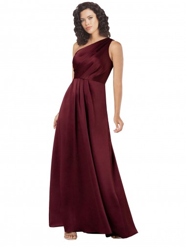 Bordeaux Trapèze Satiné Soyeux Longue Formelles Robes demoiselle d'honneur / Robes de soirée / Robes de bal en Ligne