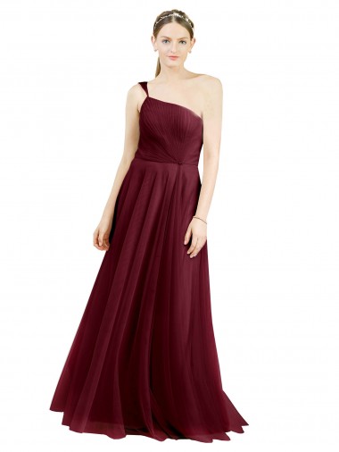 Bordeaux Trapèze Tulle Longue Robes demoiselle d'honneur en Ligne