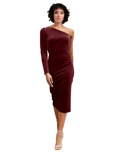 Bordeaux Trapèze midi Velours Stretch Courte Robes demoiselle d'honneur / Robes de bal en Ligne