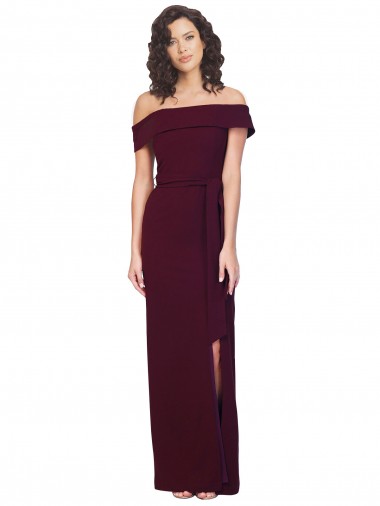 Bordeaux foncé Fourreau Épaule Dénudée Col Carré Crêpe Stretch Longue Formelles Robes demoiselle d'honneur / Robes de soirée / Robes de bal en Ligne