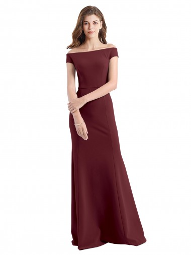 Bordeaux foncé Fourreau Épaule Dénudée Col Haut Crêpe Stretch Longue Robes demoiselle d'honneur / Robes de bal en Ligne
