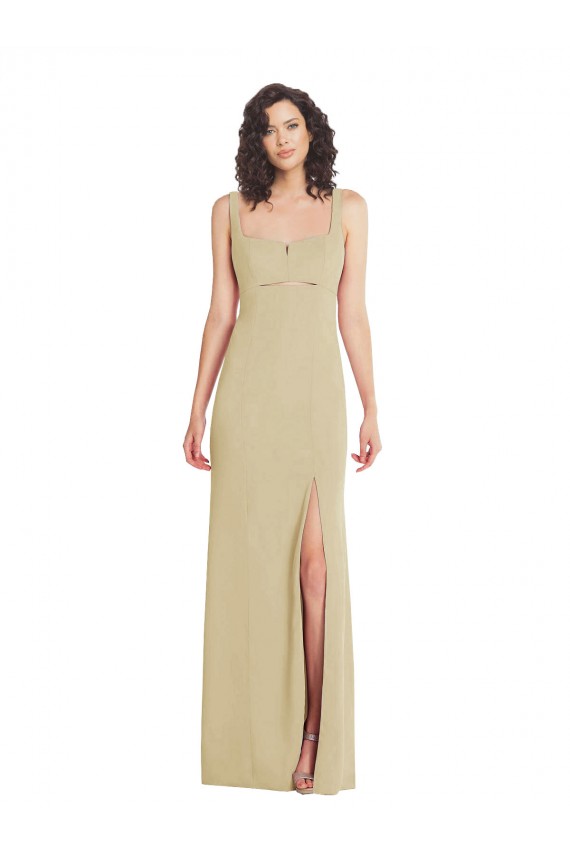 Champagne Trompette Col Carré Crêpe Stretch Longue Formelles Robes demoiselle d'honneur / Robes de soirée / Robes de bal en Ligne