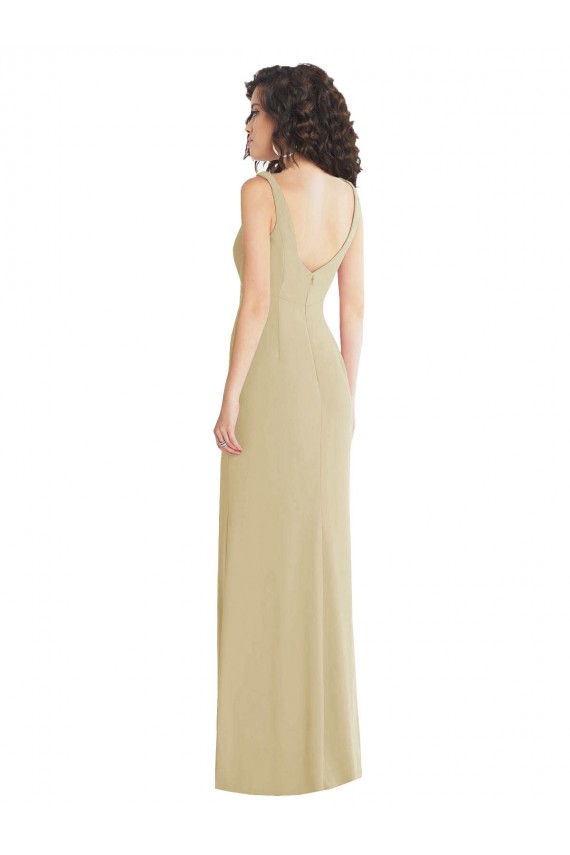 Champagne Trompette Col Carré Crêpe Stretch Longue Formelles Robes demoiselle d'honneur / Robes de soirée / Robes de bal en Ligne