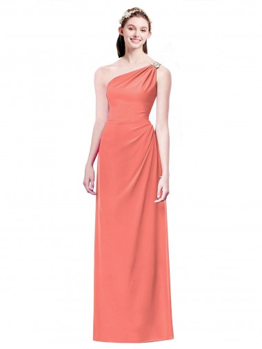 Corail Trapèze Mousseline Longue Robes demoiselle d'honneur en Ligne