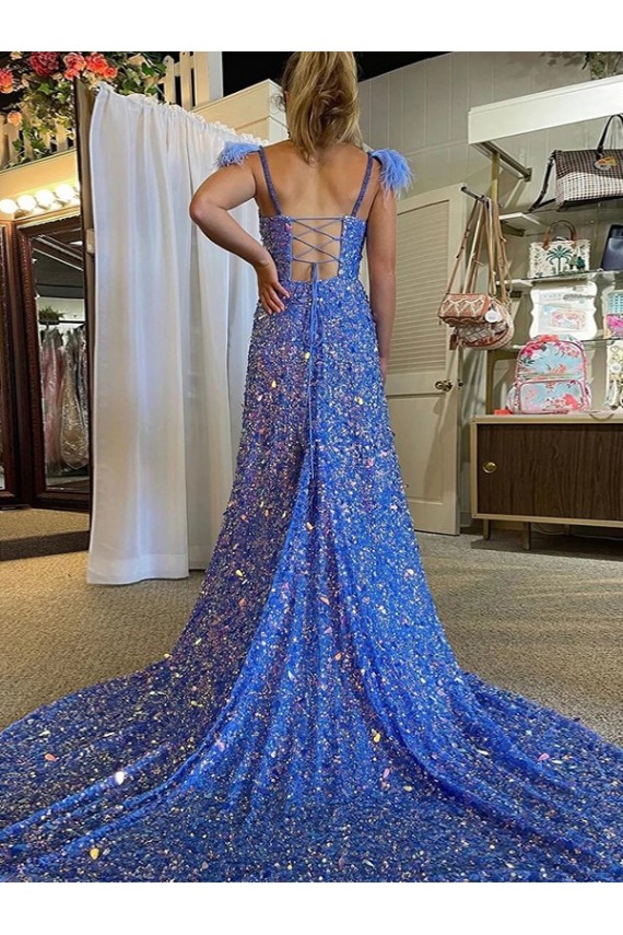 Couleur affichée Trapèze Col V Traîne moyenne Paillettes Velours Longue Robes de bal en Ligne