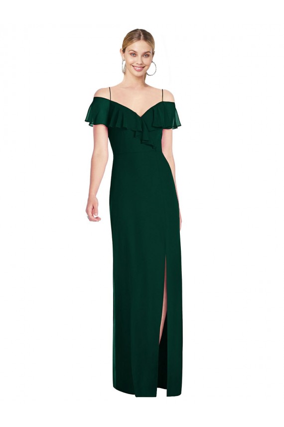 Evergreen Trompette Bretelles spaghetti Mousseline Longue Robes demoiselle d'honneur en Ligne