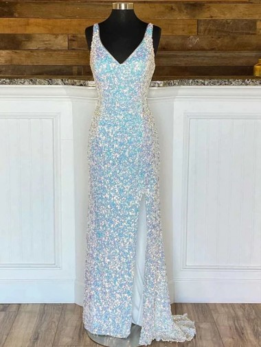 Fourreau Col V Balayage train Paillettes Velours Longue Robes de bal en Ligne