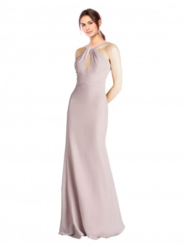 Fourreau Licou Col Haut Mousseline Longue Robes demoiselle d'honneur en Ligne