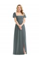 Gris ardoise Trapèze Col Carré Mousseline Longue Robes demoiselle d'honneur en Ligne