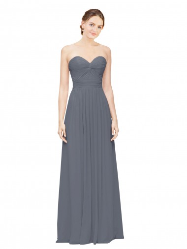 Gris ardoise Trapèze Mousseline Longue Robes demoiselle d'honneur en Ligne