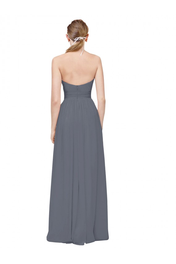 Gris ardoise Trapèze Mousseline Longue Robes demoiselle d'honneur en Ligne