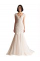 Ivoire & Champagne Sirène Col V Balayage train Tulle Robes de mariée en Ligne