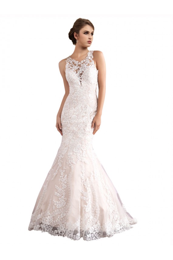Ivoire & Champagne Sirène Illusion Traîne cathédrale Tulle Dentelle Robes de mariée en Ligne
