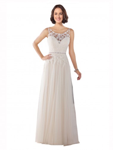 Ivoire & Champagne Trapèze Illusion Balayage train Tulle Boho Robes de mariée en Ligne