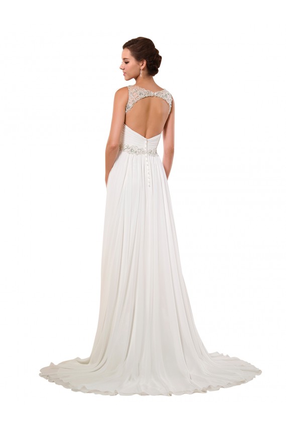 Ivoire Fourreau Col V Mousseline Classique Robes de mariée en Ligne