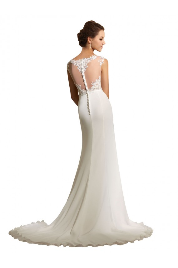 Ivoire Fourreau Illusion Mousseline Dentelle Robes de mariée en Ligne