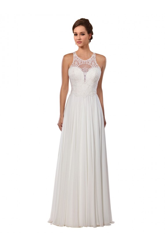 Ivoire Fourreau Illusion Mousseline Robes de mariée en Ligne