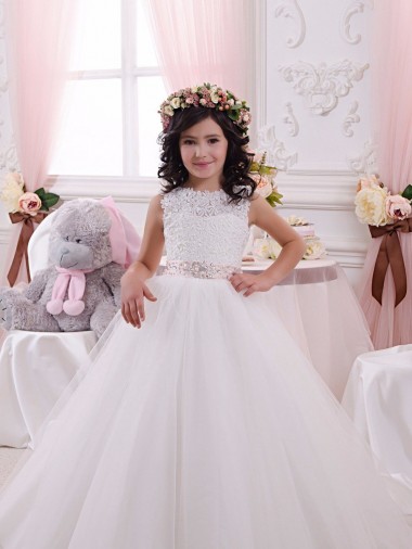 Ivoire Princesse Bateau Tulle Dentelle Longue Robes de demoiselle d'honneur - fillette en Ligne