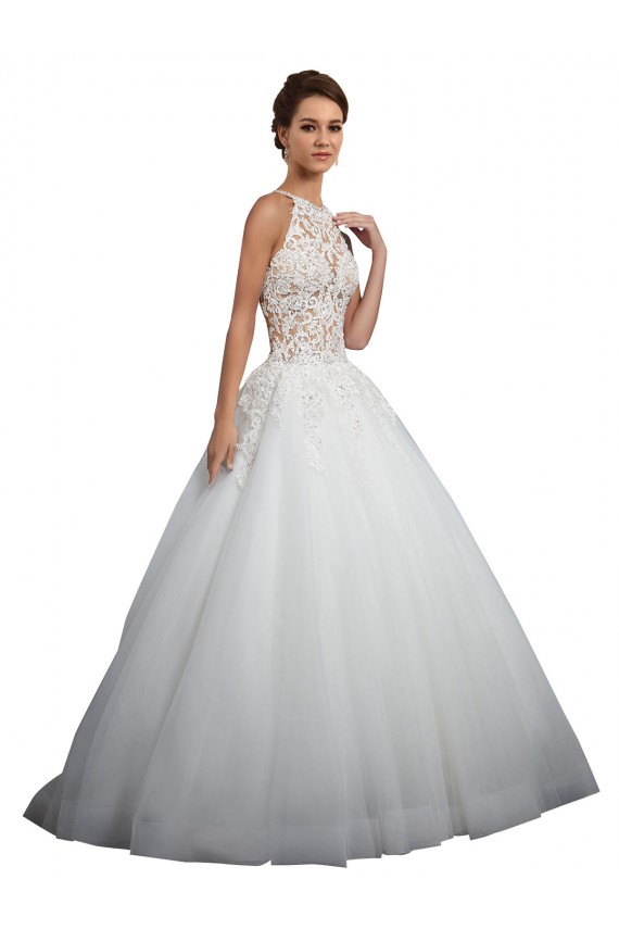 Ivoire Princesse Col Haut Tulle Dentelle Robes de mariée en Ligne