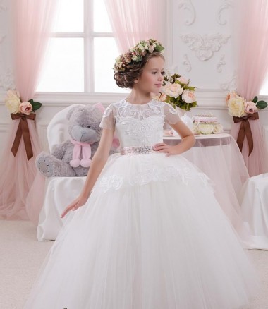 Ivoire Princesse Tulle Dentelle Longue Robes de demoiselle d'honneur - fillette en Ligne