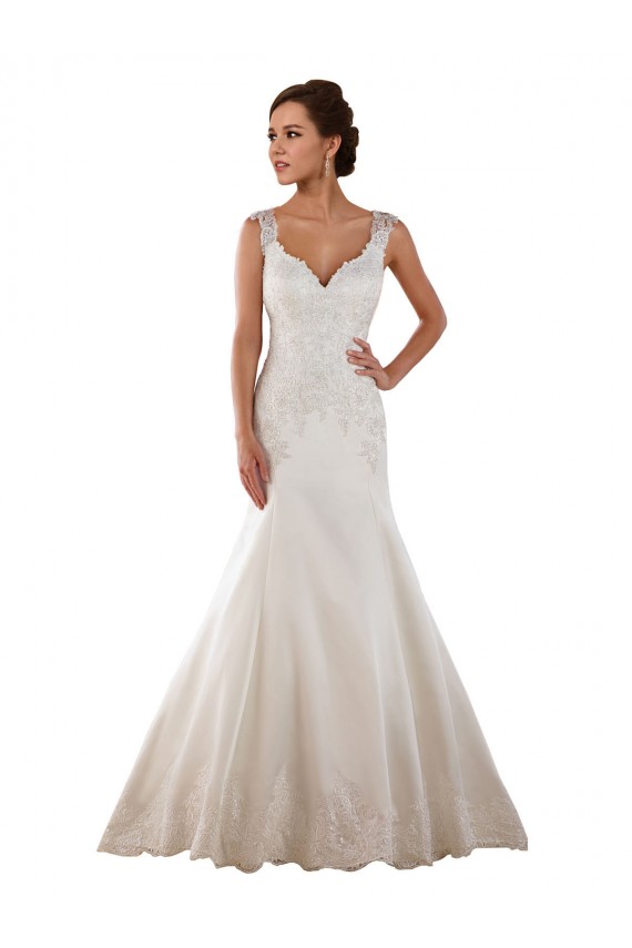 Ivoire Sirène Col V Satiné Classique Robes de mariée en Ligne