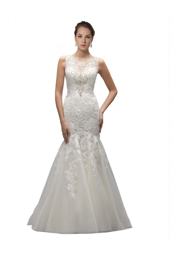 Ivoire Sirène Illusion Balayage train Tulle Dentelle Robes de mariée en Ligne