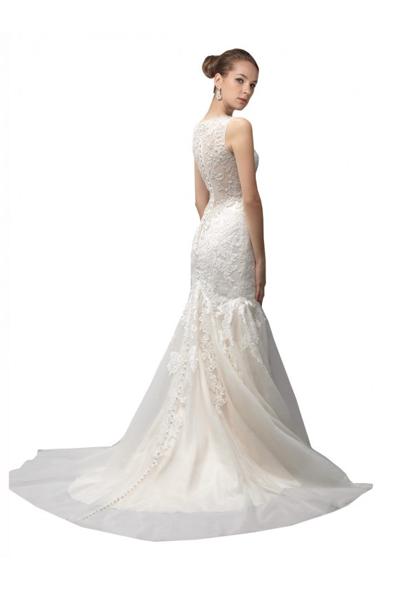 Ivoire Sirène Illusion Balayage train Tulle Dentelle Robes de mariée en Ligne
