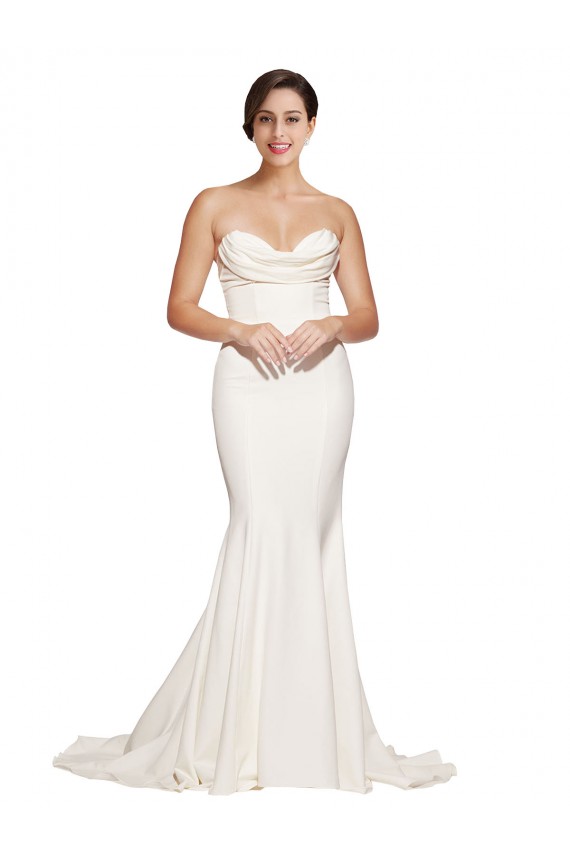 Ivoire Sirène Sans bretelle Balayage train Satiné Stretch Longue Formelles Robes demoiselle d'honneur / Robes de soirée / Robes de bal en Ligne