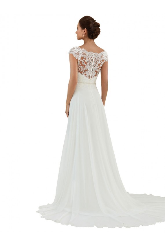 Ivoire Trapèze Bateau Mousseline Classique Robes de mariée en Ligne