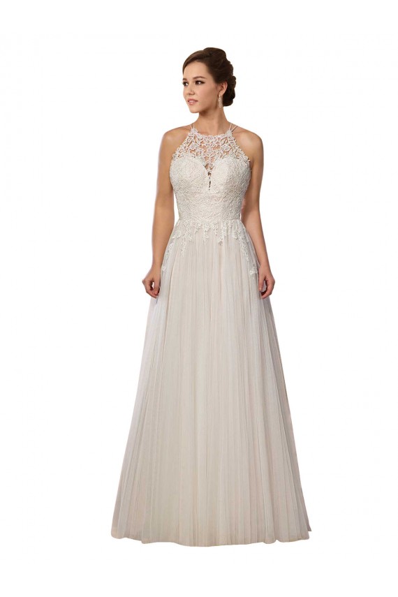 Ivoire Trapèze Illusion Balayage train Tulle Robes de mariée en Ligne