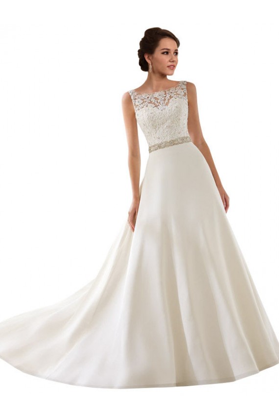Ivoire Trapèze Illusion Dentelle Robes de mariée en Ligne
