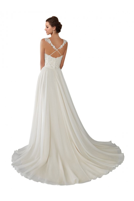 Ivoire Trapèze Mousseline Dentelle Robes de mariée en Ligne