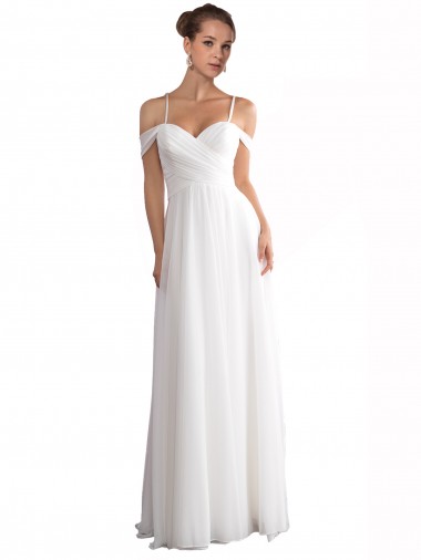 Ivoire Trapèze Épaule Dénudée Balayage train Mousseline Plage Robes de mariée en Ligne