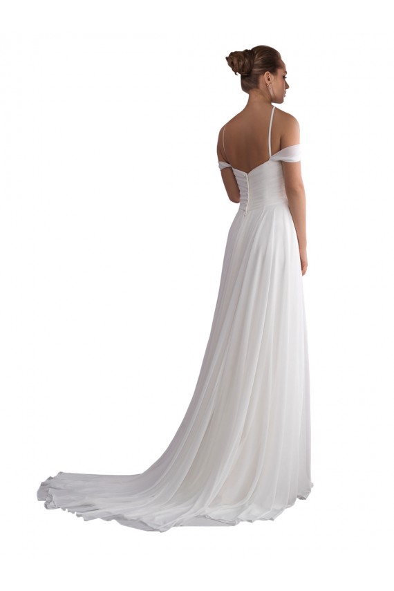 Ivoire Trapèze Épaule Dénudée Balayage train Mousseline Plage Robes de mariée en Ligne