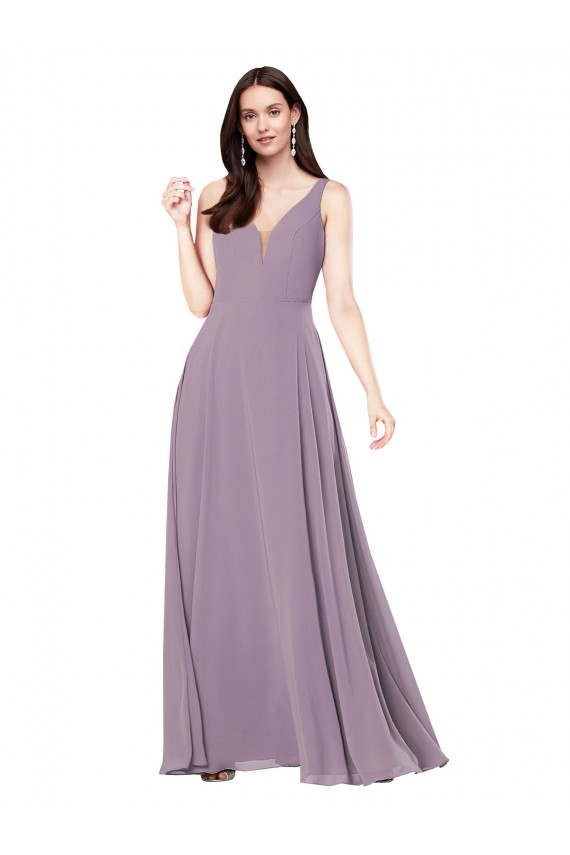 Lavande foncée Fourreau Col V Mousseline Longue Formelles Robes demoiselle d'honneur / Robes de soirée en Ligne