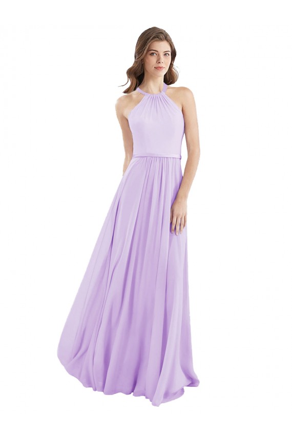 Lilas Trapèze Licou Mousseline Longue Robes demoiselle d'honneur en Ligne