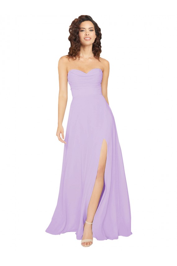 Lilas Trapèze Sans bretelle Mousseline Longue Robes demoiselle d'honneur en Ligne
